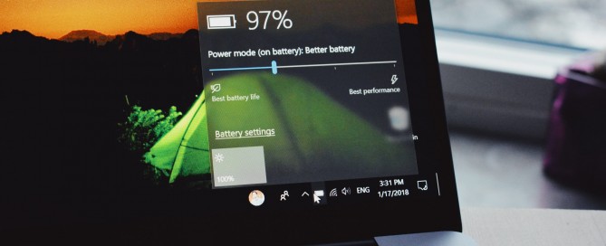 turn-on laptop displaying 97 percent battery